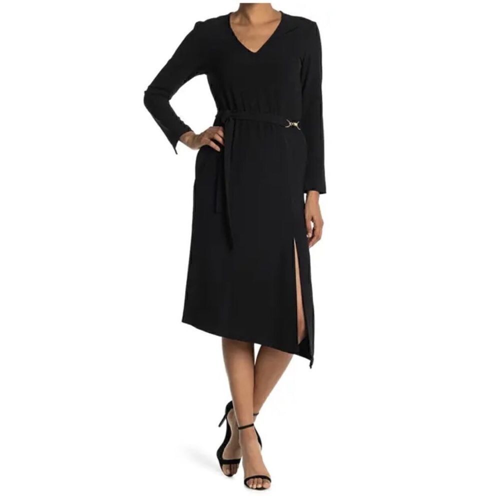 NEW with Tags Seventy Venezia Black Belted Asymmetrical Dress US 10/L MSRP $335